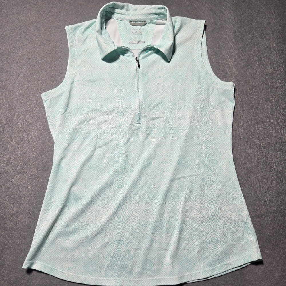 Cutter & Buck Womens Mint Geometric Sleeveless Golf Polo Top CB DryTec UPF 50 S